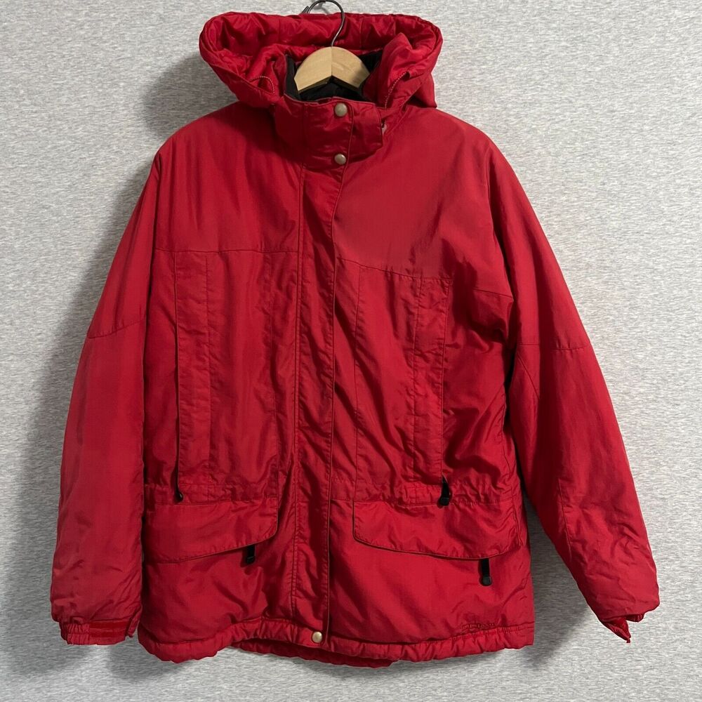 Vintage Y2K LL Bean Parka Jacket Womens Large Red Ski Board Detach Hood Gorpcore
